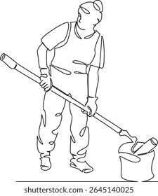 One continuous single drawing line art flat doodle woman, paint, renovation, house, lifestyle, apartment, brush, painter. Isolated image hand draw contour on a white background, hand drawn, not AI