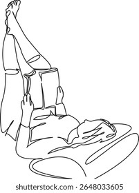 Um contínuo único desenho linha arte plana estilo de vida doodle, ler, feminino, casa, doméstico, acolhedor, perna, lounge. Contorno de desenho manual de imagem isolada em um fundo branco, desenhado à mão, não AI