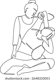 One continuous single drawing line art flat doodle yoga, woman, lifestyle, instructor, people, sport, stretching, adult. Isolated image hand draw contour on a white background, hand drawn, not AI