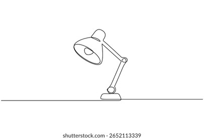 One continuous single drawing line art flat doodle office, lamp, light, table, electricity, One continuous drawn line art doodle linear, A simple line drawing of a desk lamp.