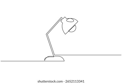 One continuous single drawing line art flat doodle office, lamp, light, table, electricity, One continuous drawn line art doodle linear, A simple line drawing of a desk lamp.