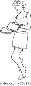 One continuous single drawing line art flat doodle beauty, hair curlers, hair, looking, fashion. Isolated image hand draw contour on a white background, hand drawn, not AI