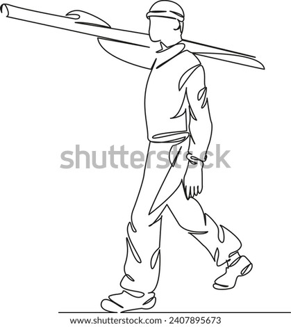 One continuous single drawing line art flat doodle work, job, strong, man, worker, male, industry, hand, professional. Isolated image hand draw contour on a white background, hand drawn, not AI
