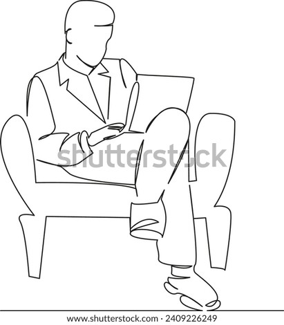 One continuous single drawing line art flat doodle laptop, male, business, businessman, technology, work, man. Isolated image hand draw contour on a white background, hand drawn, not AI
