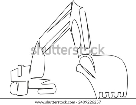 One continuous single drawing line art flat doodle digger, work, heavy, bucket, bulldozer, machinery, industry. Isolated image hand draw contour on a white background, hand drawn, not AI
