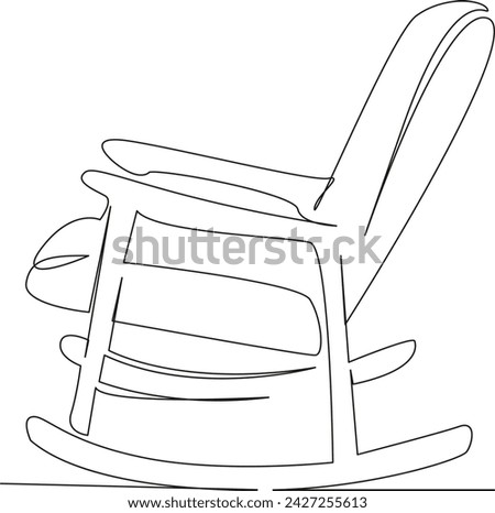 One continuous single drawing line art flat doodle chair, design, comfortable, armchair, furniture, rocking, relax. Isolated image hand draw contour on a white background, hand drawn, not AI
