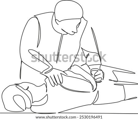 One continuous single drawing line art flat doodle osteopath, back, doctor, person,  adult, physical therapist, physical therapy, massaging, recovery. Isolated image hand draw contour on a white backg