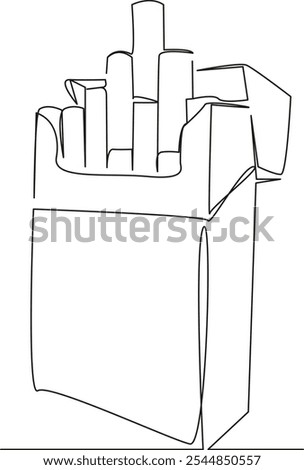 One continuous single drawing line art flat doodle cigarette, pack, smoke, tobacco, box, unhealthy, nicotine. Isolated image hand draw contour on a white background, hand drawn, not AI