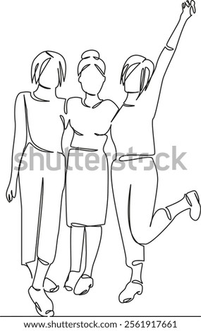 One continuous single drawing line art flat doodle strong friendship, true friendship, fun, friends walking and having fun. Isolated image hand draw contour on a white background, hand drawn