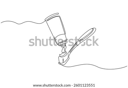 One continuous single drawing line art flat doodle dental, care, tooth, toothbrush, Line art, one continuous line, Continuous line drawing toothbrush with toothpaste.