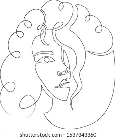 One continuous single drawn art line portrait of a young girl beauty . Isolated image minimalist vector illustration for t-shirt,concept slogan logo design print graphics style