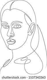One continuous single drawn art line portrait of a young girl beauty . Isolated image minimalist vector illustration for t-shirt,concept slogan logo design print graphics style