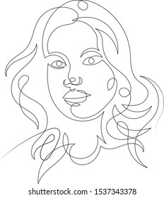 One continuous single drawn art line portrait of a young girl beauty . Isolated image minimalist vector illustration for t-shirt,concept slogan logo design print graphics style