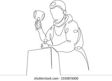 One continuous single drawn art line minimalism doodle hand sculptor working carving stone sculpture . Concept of art of creativity . Isolated image minimalist vector illustration 