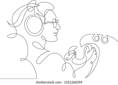 One continuous single drawn art line minimalism doodle hand airline pilot at the controls. Isolated image minimalist vector illustration 