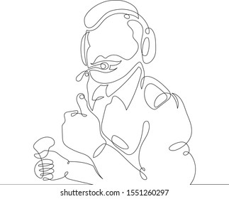One continuous single drawn art line minimalism doodle hand airline pilot at the controls. Isolated image minimalist vector illustration 