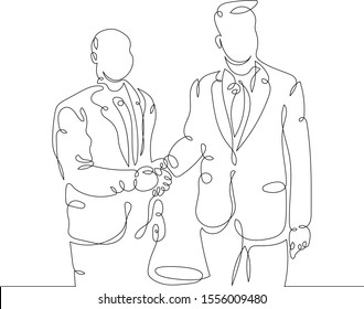 One continuous single drawn art line minimalism doodle hand handshake of two politicians diplomats businessmen, conclusion of an agreement, contract, deal. Isolated image minimalist vector