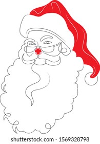 One continuous single drawn art line minimalism doodle Santa Claus face portrait.Black red color hat. Isolated image flat vector illustration.Christmas holiday concept