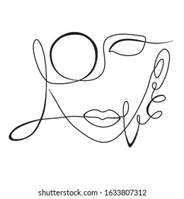 One continuous single drawn art line portrait of a young girl beauty and fashion . Isolated image minimalist vector illustration for t-shirt,concept slogan logo design print graphics style