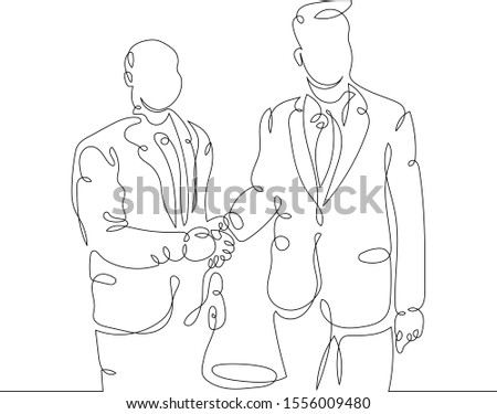 One continuous single drawn art line minimalism doodle hand handshake of two politicians diplomats businessmen, conclusion of an agreement, contract, deal. Isolated image minimalist vector