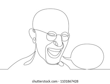 One continuous single drawn character line from comics. A man speaking,Speech Balloon concept.