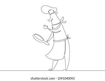 One continuous single drawn line character chef cook cartoon style