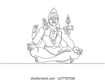 One continuous single drawn line art doodle spirituality happy Shiva indian culture .Isolated image of a hand drawn outline on a white background.