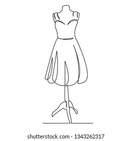 One continuous single drawn line art doodle mannequin, dress, fashion, female, cloth. Isolated hand-drawn outline image on white background.