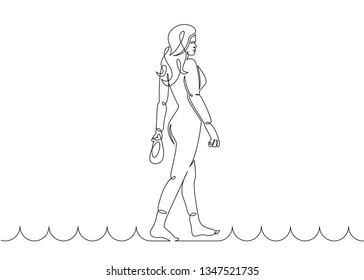 One continuous single drawn line art doodle water, swimmer, swim, athlete, sport, healthy, fitness, gym, swimming. Isolated image  hand drawn outline  white background.Concept of sport and recreation.