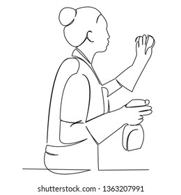 one continuous single drawn line art doodle hand, drawn, line, mirror, woman. Isolated hand-drawn outline image on white background.