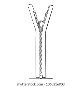 one continuous single drawn line art doodle needlework, handmade, hobby, craft, thread Isolated hand-drawn outline image on white background.zipper 