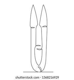one continuous single drawn line art doodle needlework, handmade, hobby, craft, thread Isolated hand-drawn outline image on white background.scissors for sewing accessories needlework
