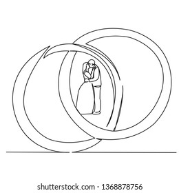 one continuous single drawn line art doodle of a newlywed, ring, love, wedding, couple isolated hand-drawn outline image on a white background