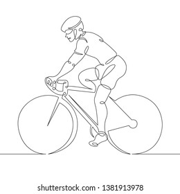 One continuous single drawn line art doodle man cyclist, bicyclist, cycler, wheelman, bicycler . Isolated image  hand drawn outline  white background.