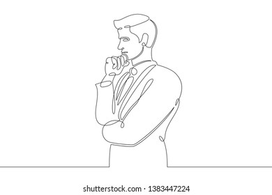 One continuous single drawn line art doodle manager, business, businessman, idea, think, creativity, character . Isolated image  hand drawn continuous outline .CUSTOMER RELATIONSHIP MANAGEMENT