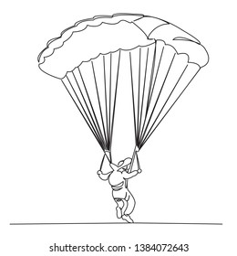 one continuous single drawn line art doodle sport, paragliding, activity, fly, extreme. Isolated hand-drawn outline image on white background.