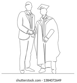 one continuous single drawn line art doodle graduate, diploma, academic, professor, celebration. Isolated hand-drawn outline image on white background.