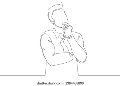 One continuous single drawn line art doodle businessman thinks, decides, idea, business,  . Isolated image  hand drawn continuous outline  white background.