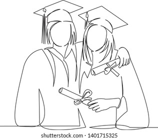 One continuous single drawn line art doodle student, graduate, education, graduation, hat. isolated image handwriting counter on white background