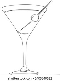 One continuous single drawn line art doodle glass, alcohol, beverage, vermouth, cocktail. isolated image hand-drawn outline on white background.