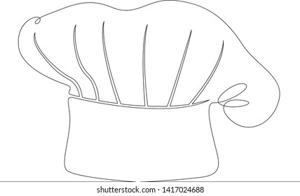 One continuous single drawn line art doodle hat, chef, uniform, restaurant, cook, food, cuisine, professional,cafe . Isolated image  hand drawn outline  white background.