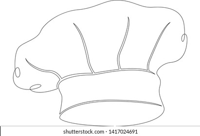 One continuous single drawn line art doodle hat, chef, uniform, restaurant, cook, food, cuisine, professional,cafe . Isolated image  hand drawn outline  white background.