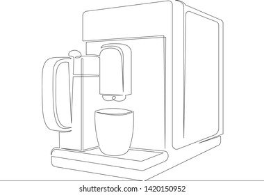 One continuous single drawn line art doodle coffee  machine, drink, cup, espresso, maker, caffeine, cafe, beverage, kitchen .Concept cafe, design, shop, restaurant, food, coffee.