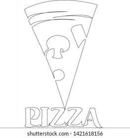 One continuous single drawn line art doodle logo, food, pizza, restaurant, cafe, lettering, menu. isolated image hand-drawn outline on white background.