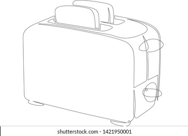 One continuous single drawn line art doodle toaster, toast, appliance, breakfast, isolated, bread, food, meal, kitchen . Isolated image  hand drawn outline  white background.Concept cafe, food, coffee