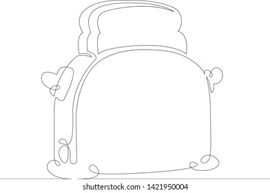 One continuous single drawn line art doodle toaster, toast, appliance, breakfast, isolated, bread, food, meal, kitchen . Isolated image  hand drawn outline  white background.Concept cafe, food, coffee