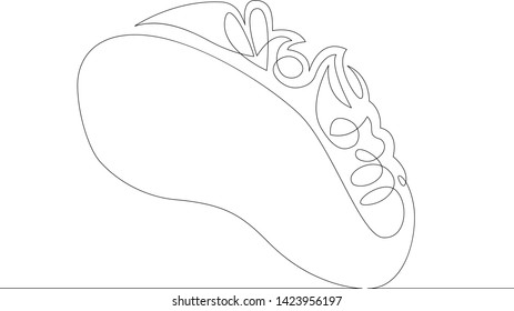 One continuous single drawn line art doodle taco,fast food, mexican, fresh, tortilla, tomato, meal, meat  . Isolated image  hand drawn outline.Concept cafe, design, shop, restaurant, food, coffee.