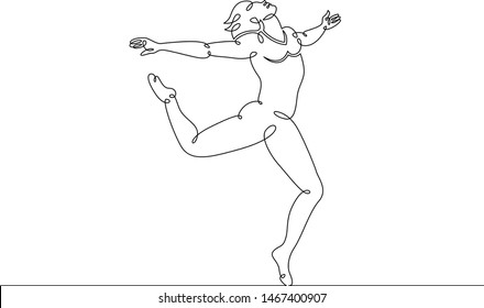 One continuous single drawn line art doodle performance, stage, actor, female, woman, entertainment, girl, theater, ballerina, ballet, dancer . Isolated image  hand drawn outline  white background