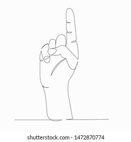 One continuous single drawn line art doodle hand, gesture, finger, score, symbol, language one . Isolated hand-drawn outline image on white background.