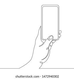 One continuous single drawn line art doodle mobile, phone, technology, gadget, communication, device, telephone, display, electronic, hand, smartphone, palm